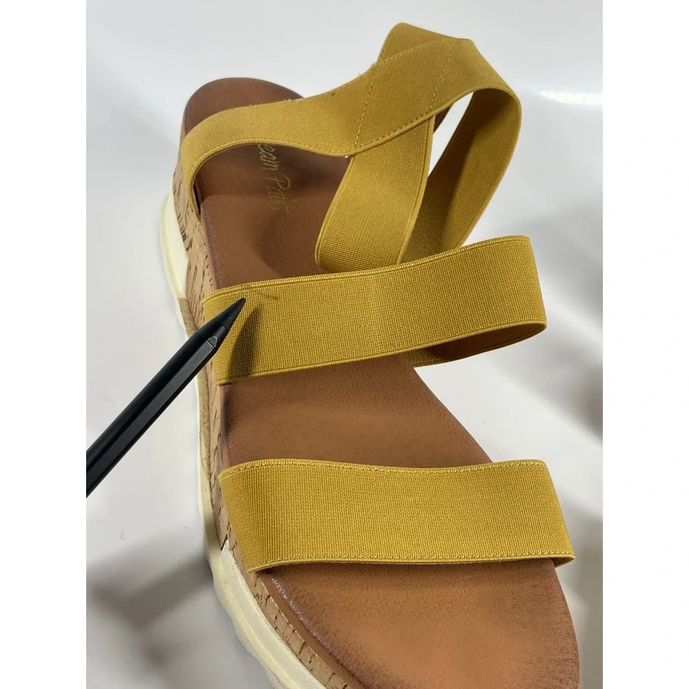 Sz 10 Dream Pairs Reed Mustard Yellow Elastic Platform Wedge Sandals Womens